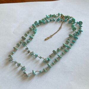 Stella & Dot Aqua Beaded Necklace with Gold Tone Chain